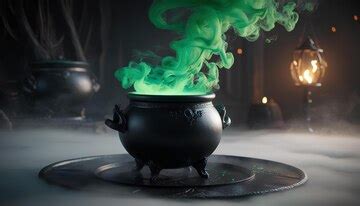 Haunted cauldron with green smoke and lantern light 4k photo background ...