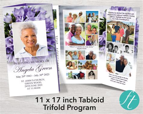 11x17 Trifold Purple Bouquet Funeral Program Template (sku: 11x17 ...