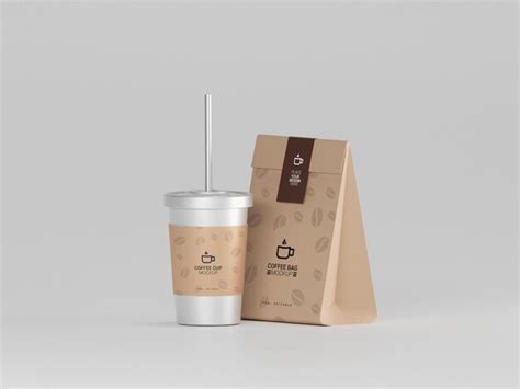 Coffee cup with coffee bag mockup | Premium PSD