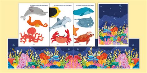 Sea Creature Stick Puppets and Small World Background