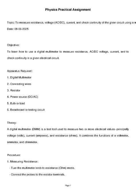 Physics Practical Assignment: Multimeter Activity (PHYS 101) - Studocu