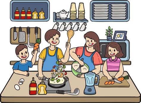 Hand Drawn Family cooking together in the kitchen illustration in doodle style 18974437 PNG