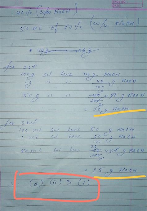 Compare mass of pure NaOH in each of theaqueous solution(0) 50 g of 40% ...