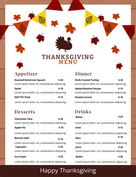FREE Thanksgiving Menu Templates & Examples - Edit Online & Download ...