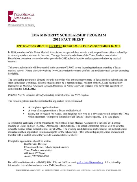 Fillable Online Tma minority scholarship program 2012 fact sheet - TMA ...