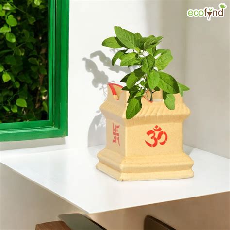 Ceramic Tulsi Plant Pot Yellow Color – Elegant Spiritual & Indoor Plan ...