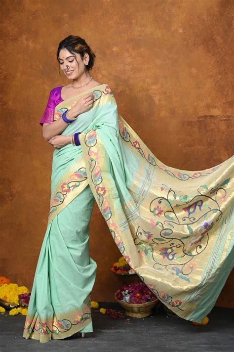 Buy EXCLUSIVE! VMI Designed Handloom Pure Cotton Paithani With ...