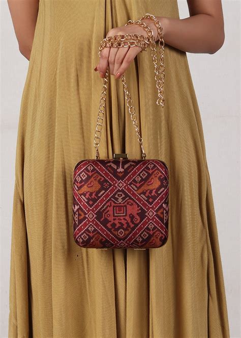 Get Gulab Maroon & Multi Patola Print Square Box Clutch at ₹ 1999 | LBB ...
