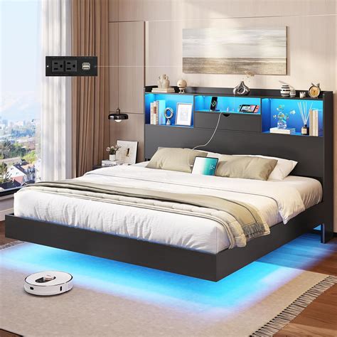 Amazon.com: DICTAC King Floating Bed Frame with LED Lights and Storage ...