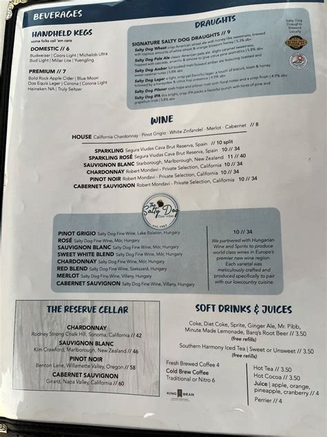 Menu at The Salty Dog Cafe, Hilton Head Island, 232 S Sea Pines Dr