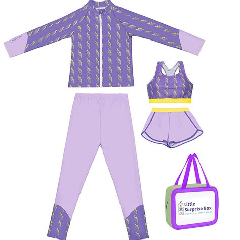 3 pcs Purple ThunderBolt Matching Top,leggings & Jacket style Swimwear ...