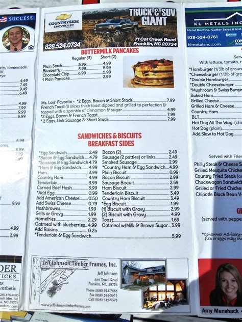 Menu at Ms Lois' Restaurant, Franklin