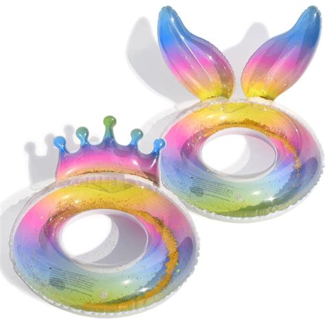 浮き輪 子供用 うきわ 外径58cm 内径25cm かわいい 王冠 耳 羽 レインボー スパンコール 立体 男の子 女の子 兼用 フロート 海 ...