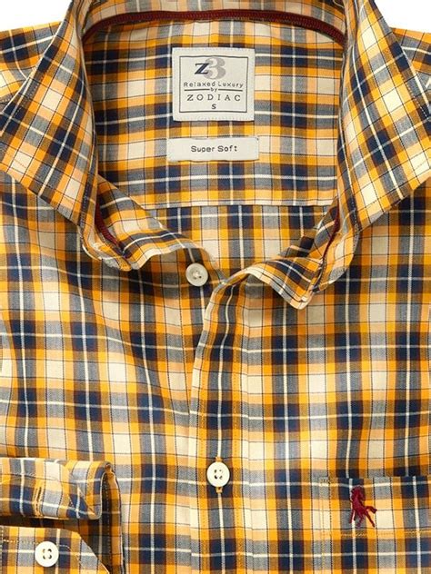 Kane Herringbone Mustard Check Full Sleeve Tailored Fit Casual Cotton ...