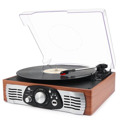 1byone Belt-Drive 3-Speed Stereo Turntable with Built in Speakers ...