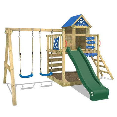 Buy WICKEY Climbing Frame Smart Cave Green Playhouse on Platform with ...
