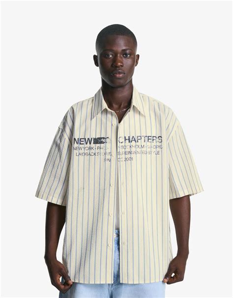 Printed short sleeve oversize fit shirt - Men | Bershka