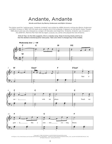 Andante, Andante by ABBA Sheet Music for Really Easy Piano at Sheet ...