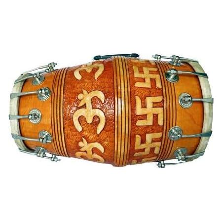 RAM Musical Mango Wood Swastik OM 3D Design Double Dholak Shiny Polish ...