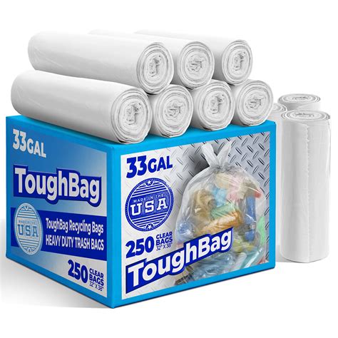 Amazon.com: ToughBag 30-33 Gallon Clear Trash Bags Heavy Duty (250 ...