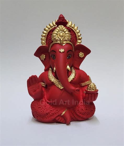 Buy Gold Art India Mukut Ganesha Idol for Car Dashboard Maroon Red and ...