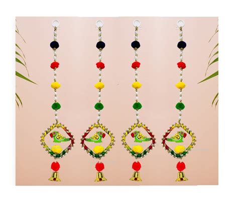 SPHINX Handmade Wooden Parrot hangings beads pearl pom pom tassles wall ...