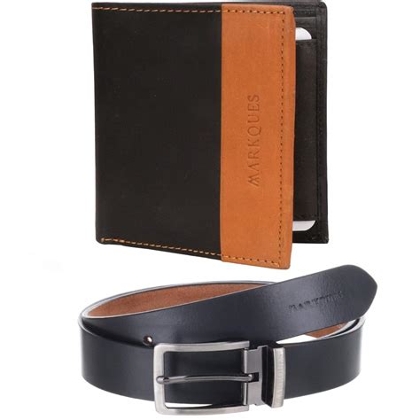 Buy MARKQUES Black Genuine Leather Wallet And Belt Combo Gift Set For ...