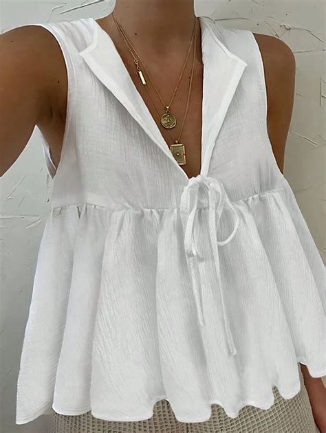 INAWLY Women Solid Color Casual Sleeveless Tie Front Shirt | SHEIN USA