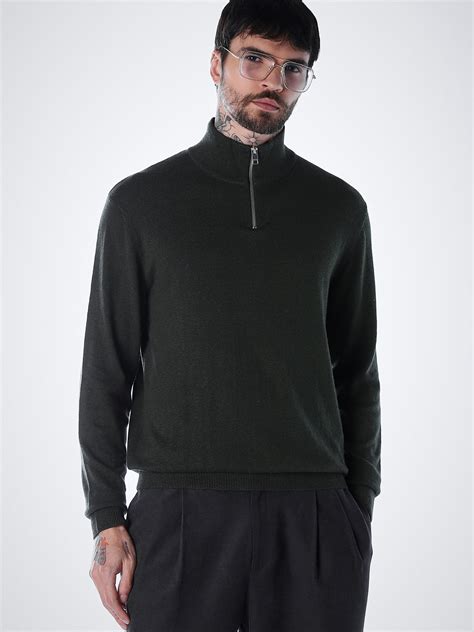 Zip-Up High Neck Flat Knit - Green