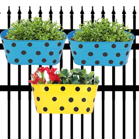ecofynd ® Oval Polka Dot Balcony Railing Metal Planter with Detachable ...