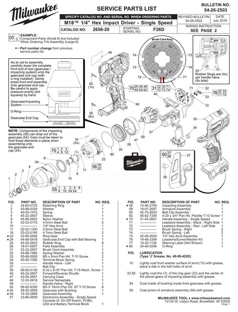 milwaukee 2656-20 M18 1/4in. Hex Impact Driver Instruction Manual