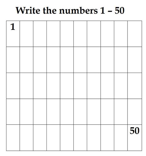 Numbers 1 - 50 Chart | Numbers and Counting | Instant Download - Etsy