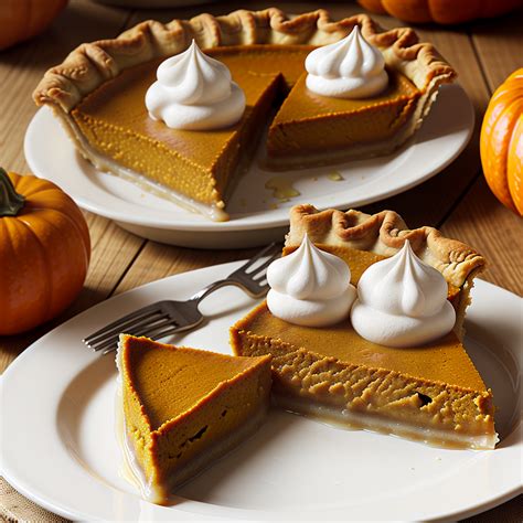 Delicious Pumpkin Pie Slices with Whipped Cream and Autumn Decorations.