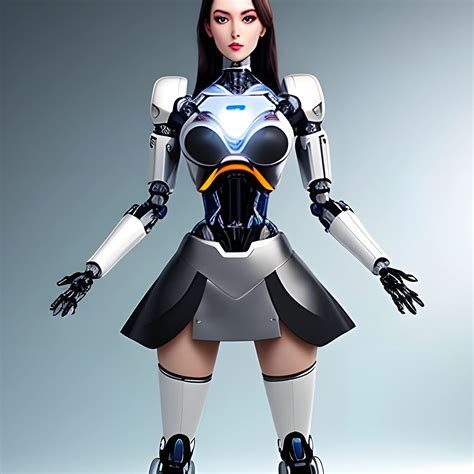 A beautiful robot girl with short skirt that has artificial ...