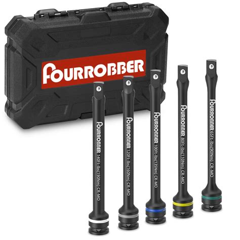 Fourrobber 1/2″ Drive Torque Limiting Extension Bar Set, 5-Piece Lug Nut Torque Stick Set with ...