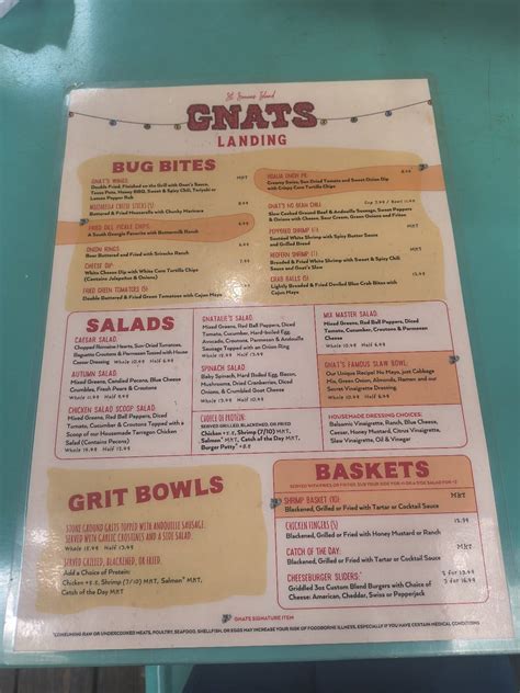 Menu at Gnat's Landing pub & bar, Saint Simons Island