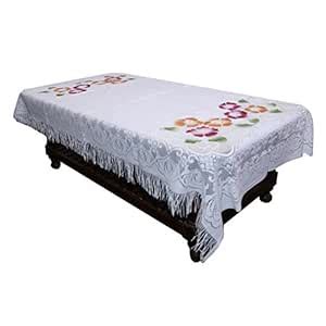 Kuber Industries Floral Cotton 4 Seater Centre Table Cover - White ...