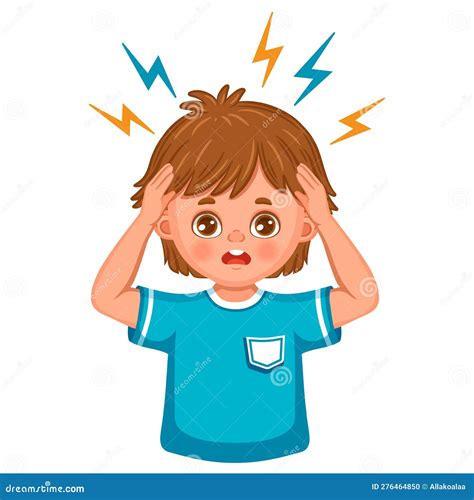 Headache, Migraine, Boy Child Suffer Pain, Nervous Stress, Dizziness, Panic Icon. Anxiety, Kid ...