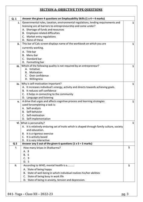 CBSE Class 12 Yoga (Skill Education) Sample Papers 2023 - IndCareer Docs
