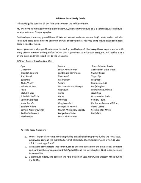 Image result for Midterm Exam Study Guide