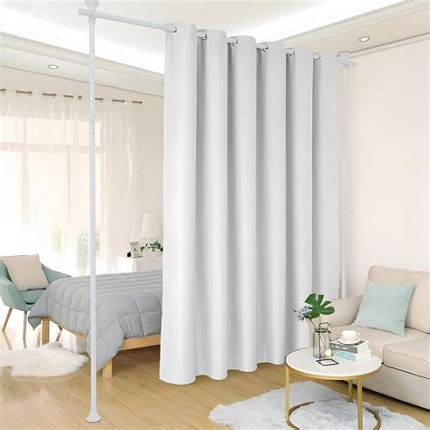 DEROFIT Room Divider, Tension Drilling Free Curtain Rods Freestanding ...