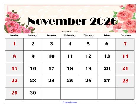November 2026 Calendar With Holidays