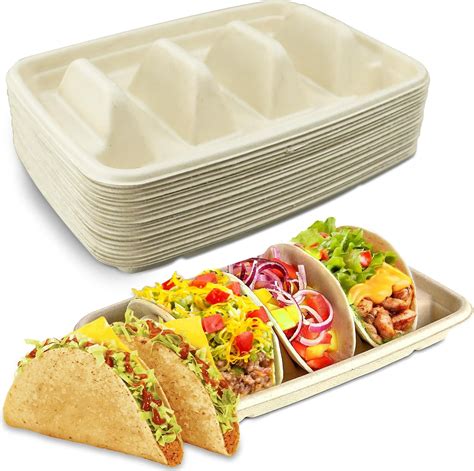 YYBD 30Pcs Taco Plates Natural Bagasse Fiber Food Holder Stands with ...