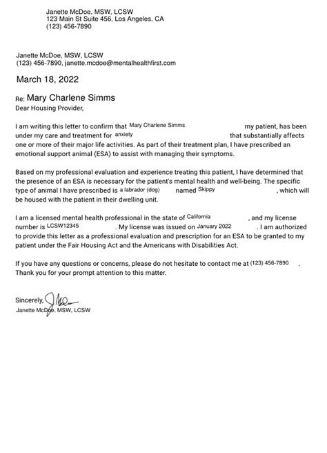 Emotional Support Animal Letter Template & Sample | Free PDF Download