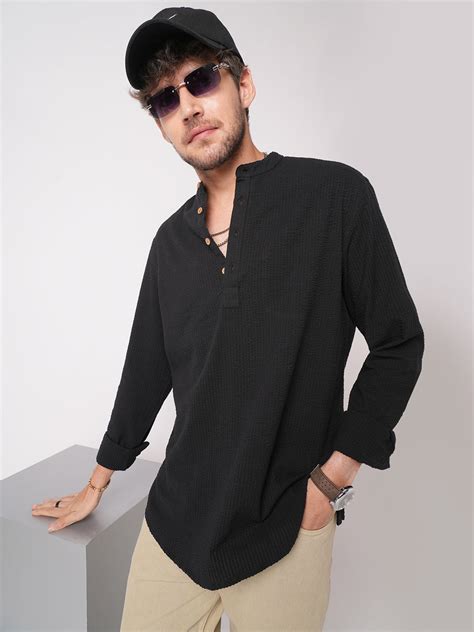Ash Pinbar Black Seersucker Kurta – Vastrado
