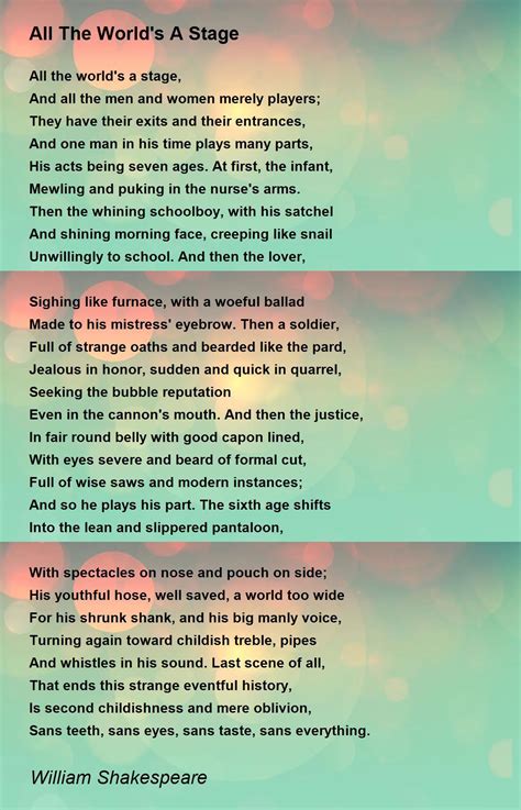 All The World's A Stage Poem by William Shakespeare - Poem Hunter