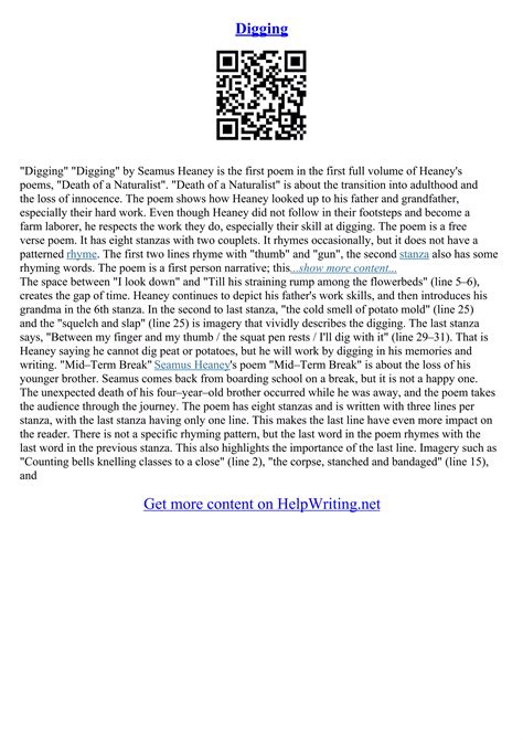 Digging By Seamus Heaney Essay | PDF