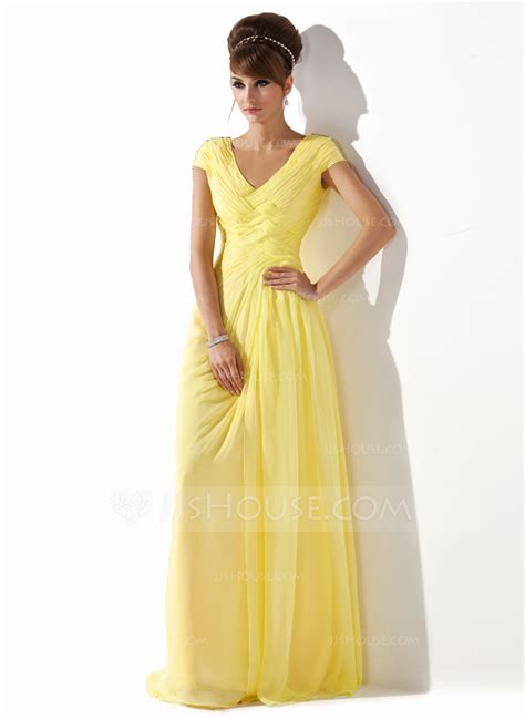 A-Line/Princess V-neck Floor-Length Chiffon Prom Dress With Ruffle ...