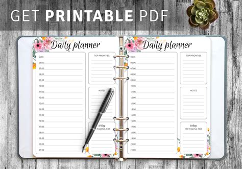 Download Printable Daily hourly planner with flowers PDF