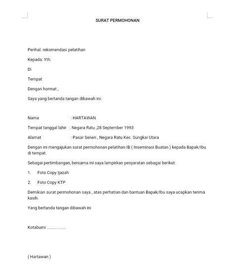 Contoh Surat Permohonan rekomendasi Pelatihan - navigasiin